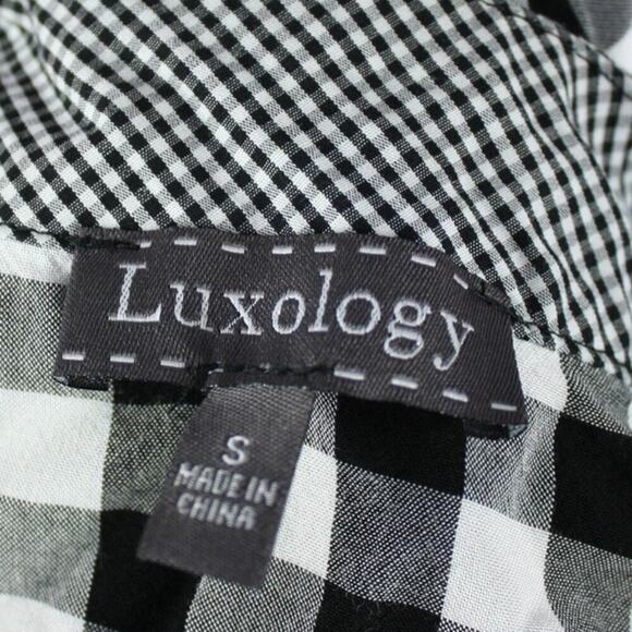 Luxology Gingham Babydoll Dress Black White Checked Empire Waist S - Picture 3 of 4
